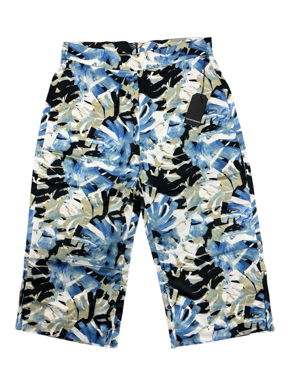 HARVE’ BERNARD Floral Pants Blue Black Cropped slimming Wide Leg   XL